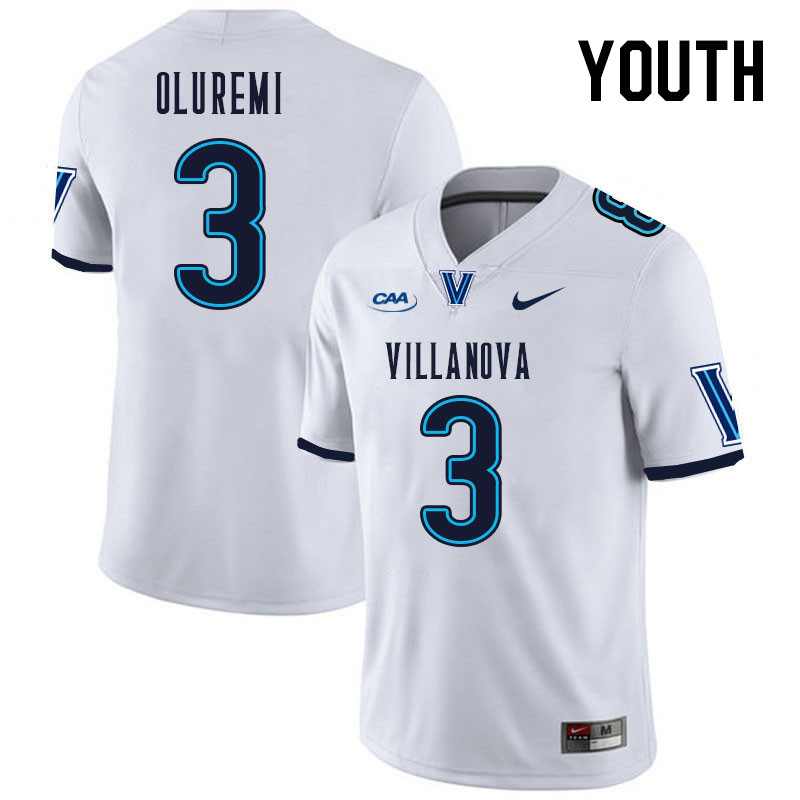 Youth #3 Josh Oluremi Villanova Wildcats College Football Jerseys Stitched Sale-White